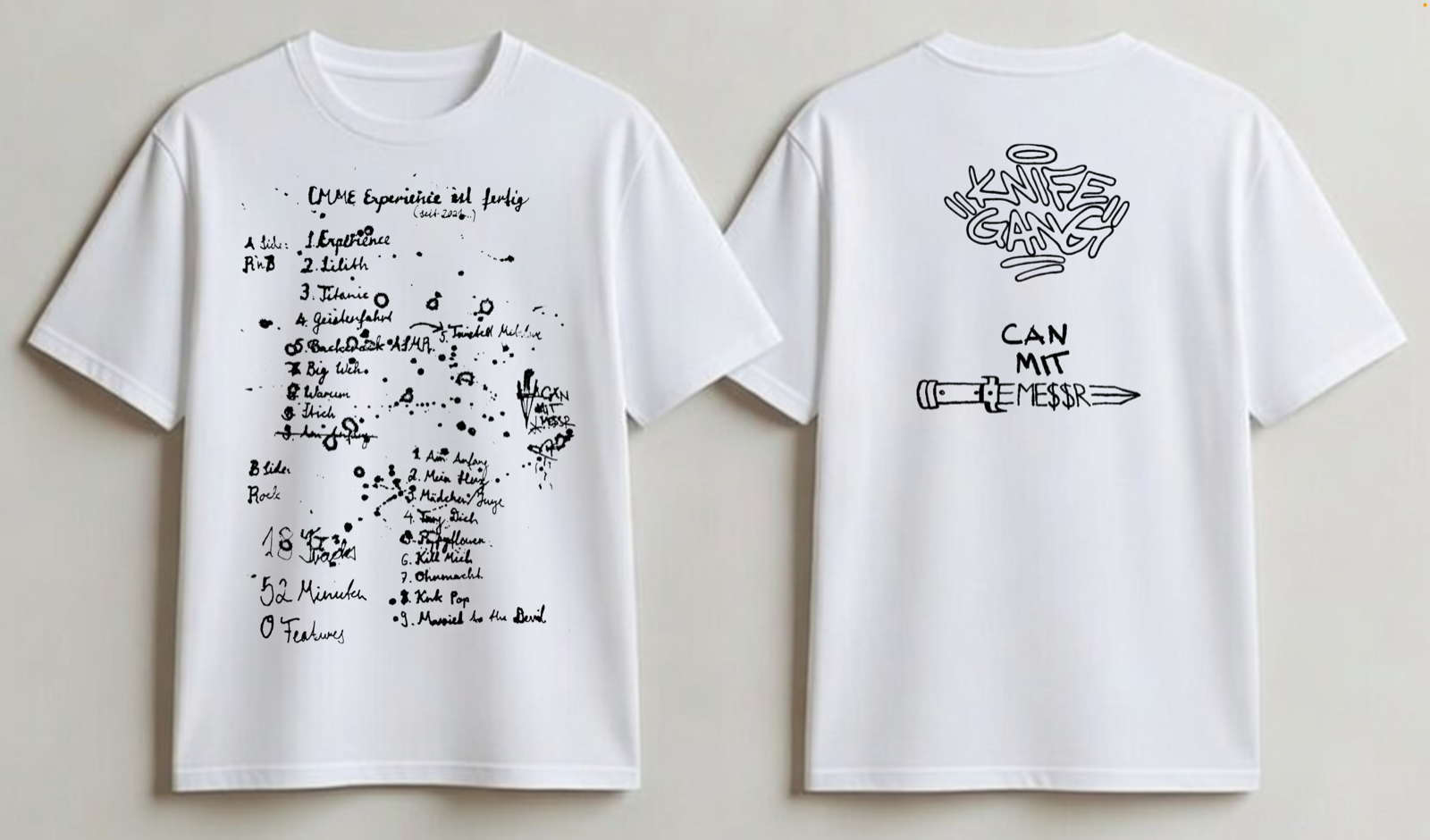 White CMME Album Release Tee, front and back
